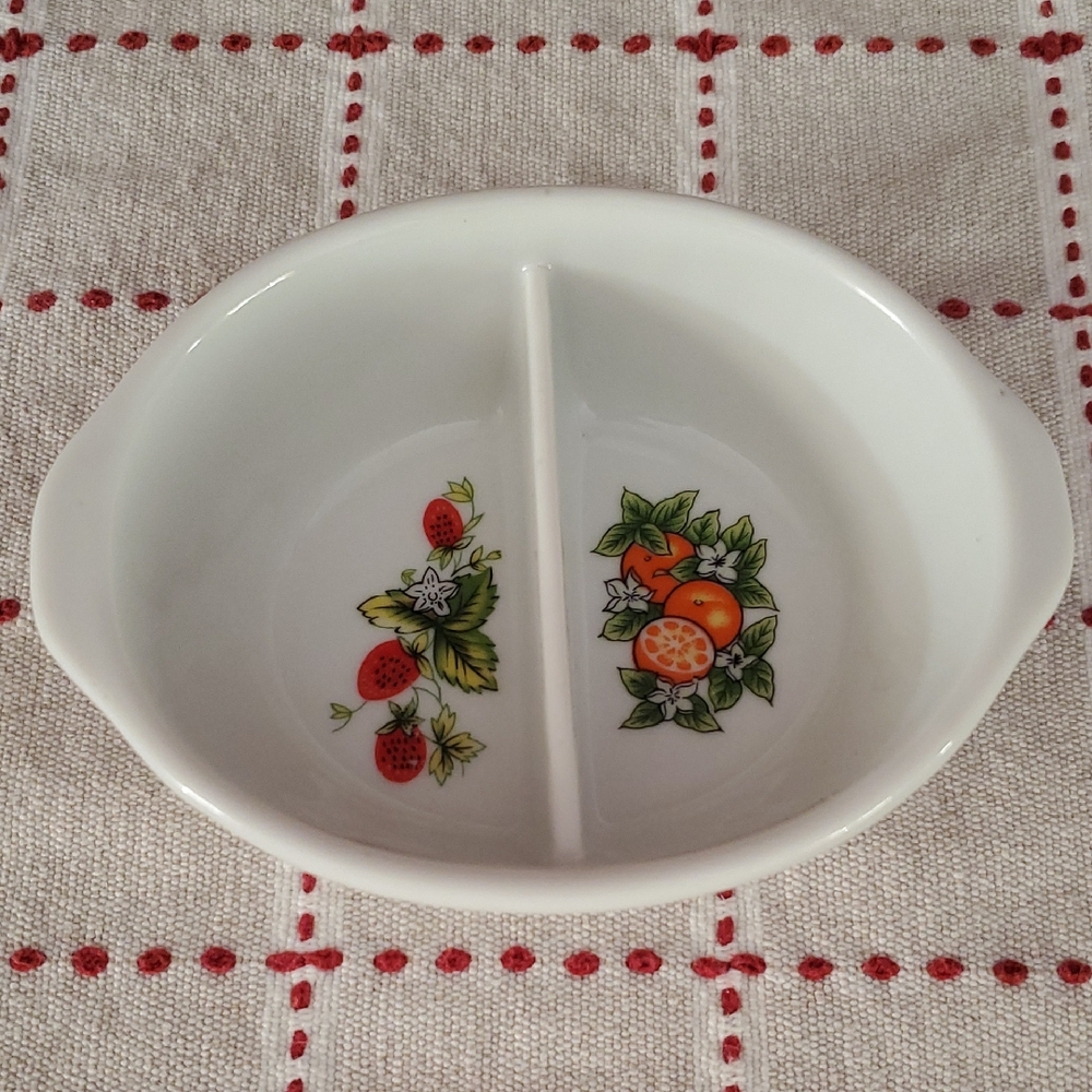 White Divided Ceramic Dish with Fruit Design